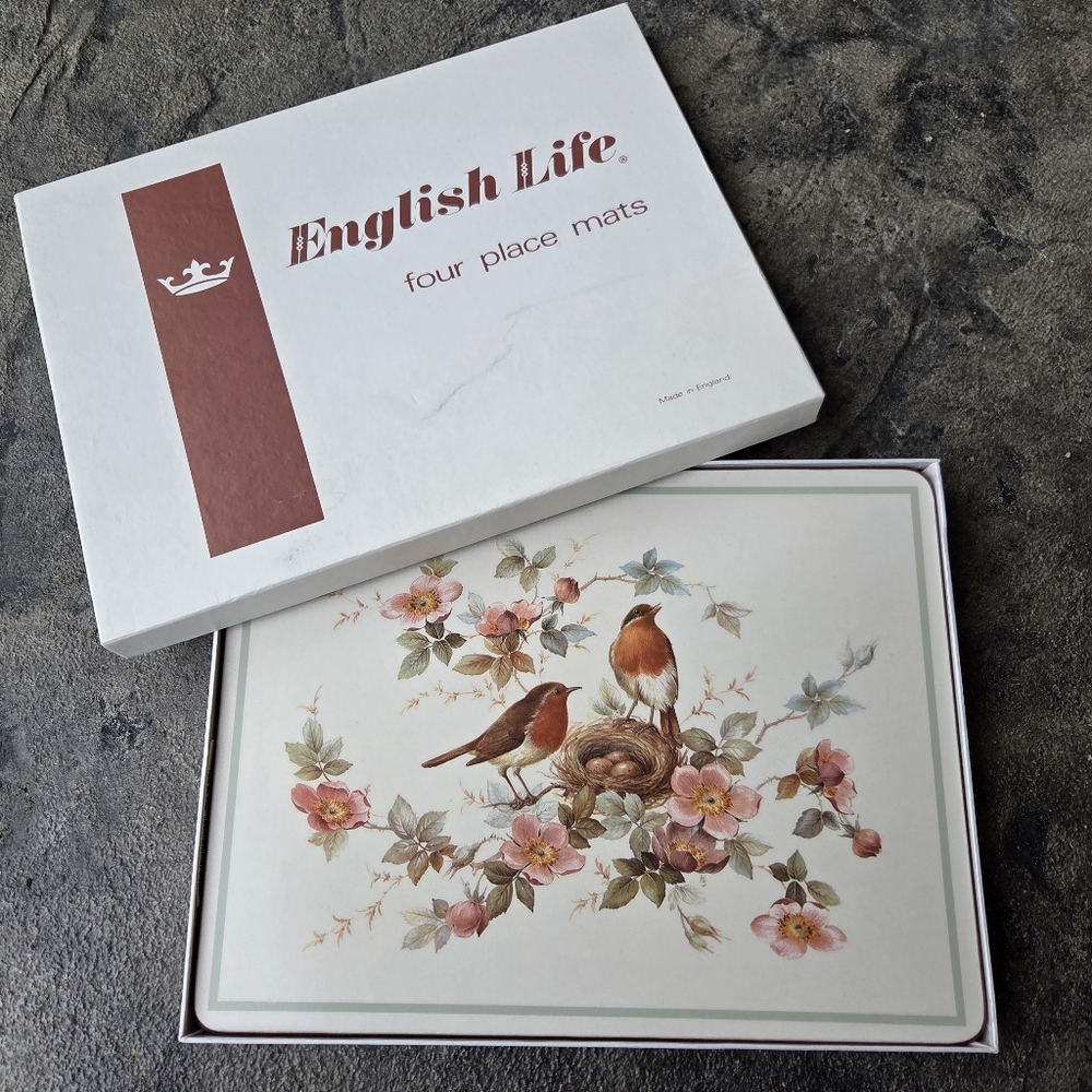 English Life Robin & Roses Placemat Set Of 4 Cork Backing